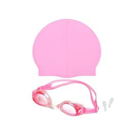 Lente natación con gorra silicona rosada